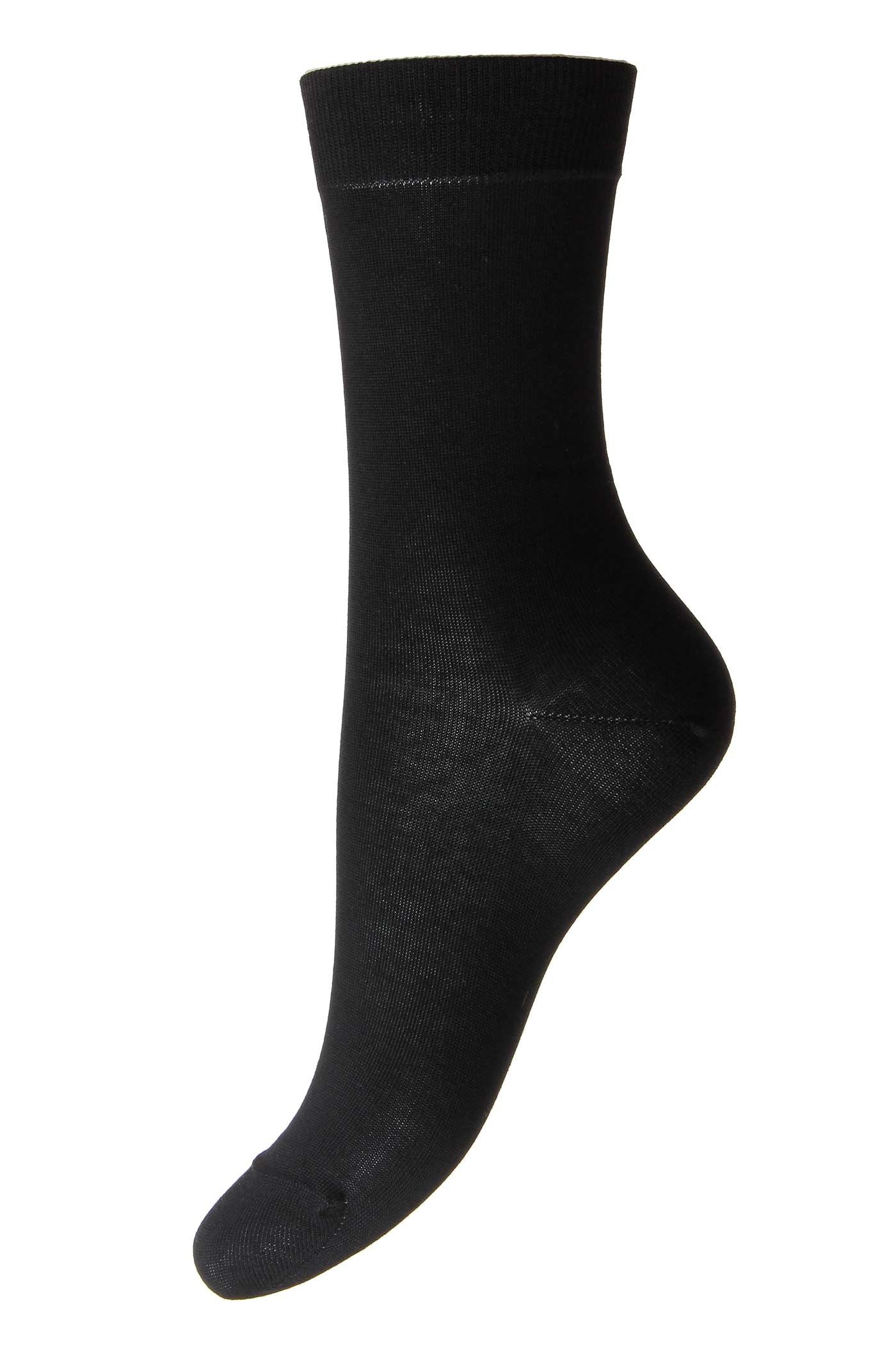 Poppy (W304) Black Flat Knit Cotton Lisle Women's Socks Medium (EU 37 - 41)