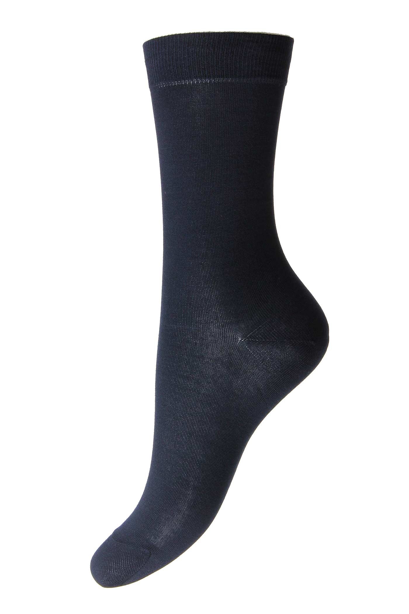 Poppy (W304) Navy Flat Knit Cotton Lisle Women's Socks Medium (EU 37 - 41)