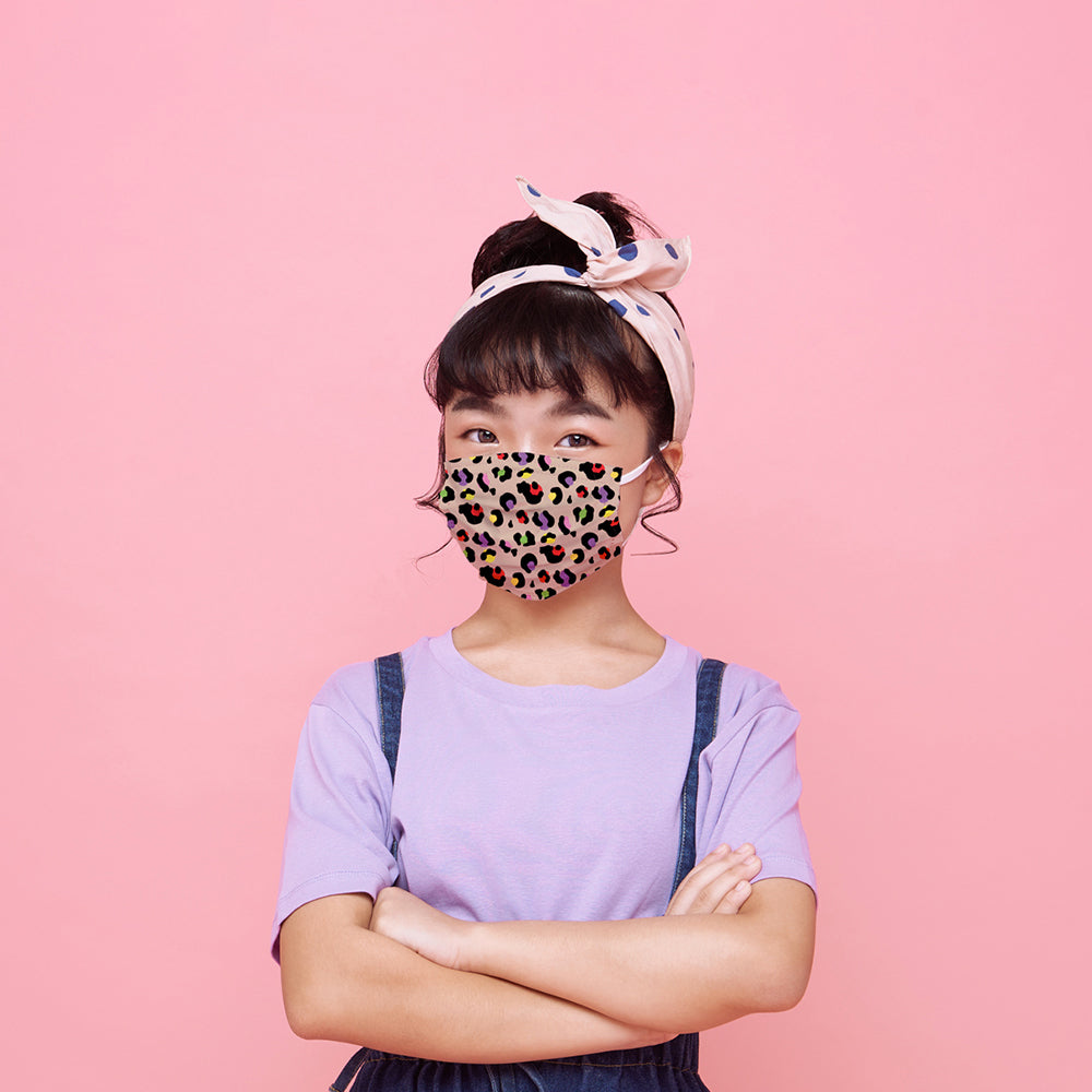 Детская медицинская маска для лица EN 14683 одноразового использования (в упаковке 5 шт.) Multicolor Cheetah